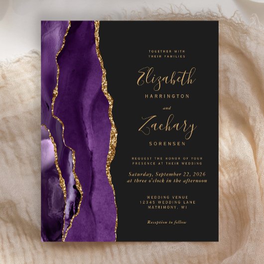 Papier Budget Purple Gold Agate Dark Faire-part de mariag