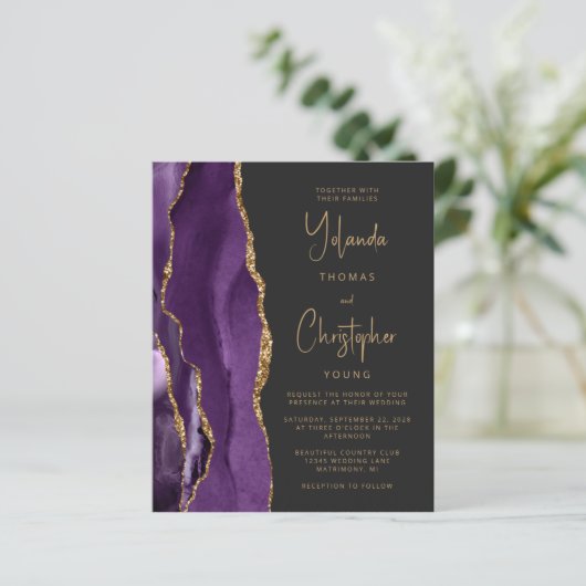 Papier Budget Purple Gold Agate Dark QR Code Mariage (Debout devant)
