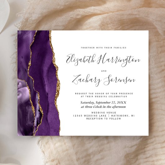 Papier Budget Purple Gold Agate Faire-part de mariage