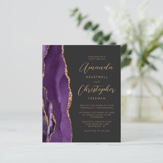 Papier Budget Purple Gold Agate Faire-part de mariage d'a (Debout devant)