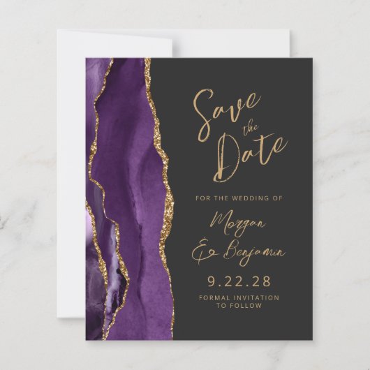 Papier Budget Purple Gold Agate foncé Script Enregistrer (Devant)