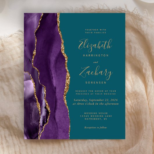 Papier Budget Purple Gold Agate Mariage Turquoise Invitat
