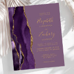 Papier Budget Purple Gold Agate Mauve Faire-part de maria<br><div class="desc">Le bord gauche de cette élégante faire-part de mariage moderne est orné d'une bordure d'aquarelle violette ornée d'une parties scintillant en faux or. Le texte personnalisable combine écriture manuscrite dorée, cuivre et polices italiques sur un arrière - plan mauve. L'envers est assorti d'une agate violette et dorée. REMARQUE : Les...</div>