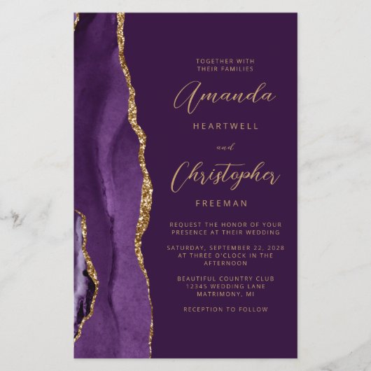 Papier Budget Purple Gold Agate Plum QR Code Mariage (Devant)