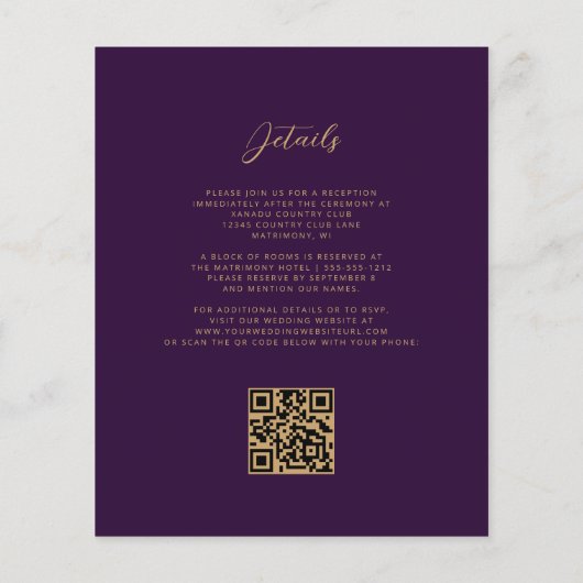 Papier Budget Purple Gold Agate Plum QR Code Mariage (Dos)