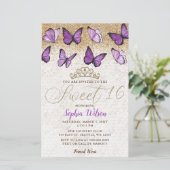 Papier Budget Purple Gold Butterfly Sweet 16 Invitation (Debout devant)