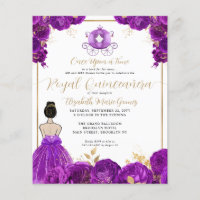 Budget Purple Gold Cinderella Royal Quinceanera