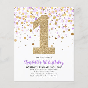 Papier Budget Purple Gold Confetti Fille 1er anniversaire
