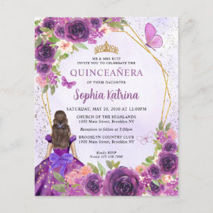Papier Budget Purple Gold Floral Princess Quinceañera