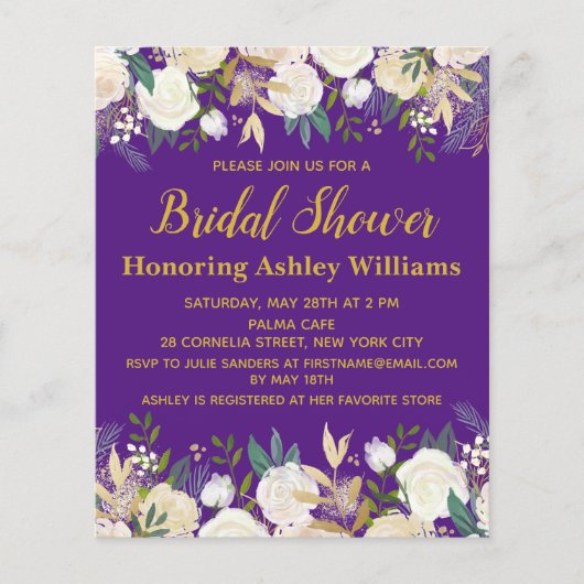 Papier Budget Purple Gold nuptiale de douche Invitation P (Devant)