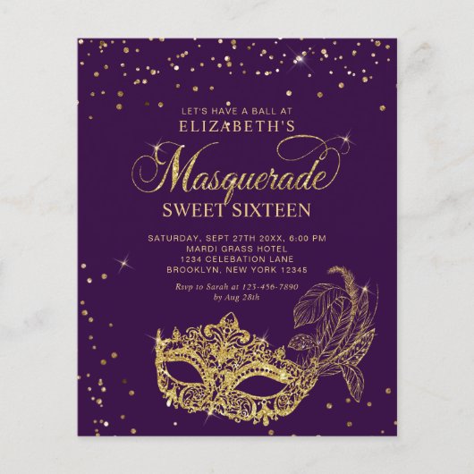Papier BUDGET Purple Gold Parties scintillant Masquerade (Devant)