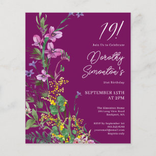 Papier BUDGET Purple Jaune Floral 19e anniversaire Invita