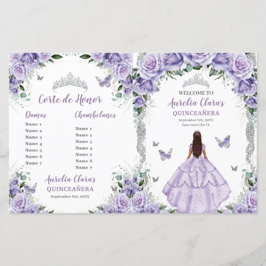 Papier Budget Purple Lilac Floral Quinceanera 15 Programm (Devant)