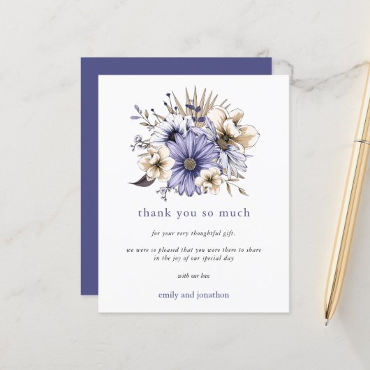 Papier Budget Purple Lilac Florals Mariage Merci (Devant/Arrière en situation)
