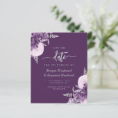 Papier Budget Purple Lilac Silver Floral Save the Date (Debout devant)