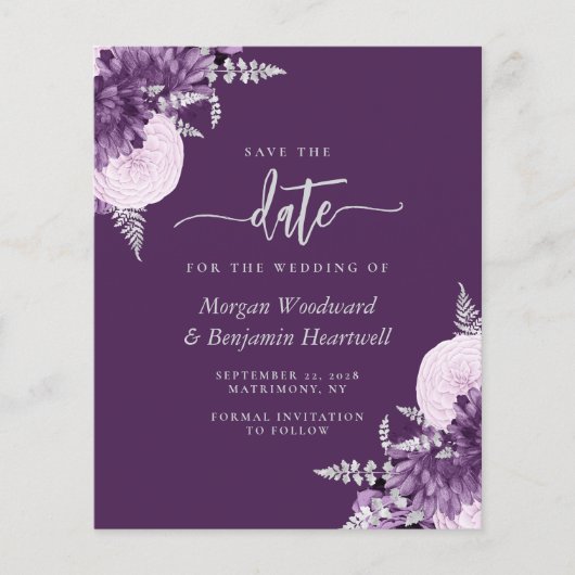 Papier Budget Purple Lilac Silver Floral Save the Date (Devant)