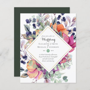 Papier BUDGET Purple Orange Floral Invitations de mariage
