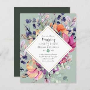 Papier BUDGET Purple Orange Floral Invitations de mariage