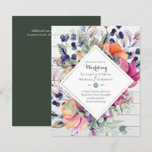 Papier BUDGET Purple Orange Floral Invitations de mariage
