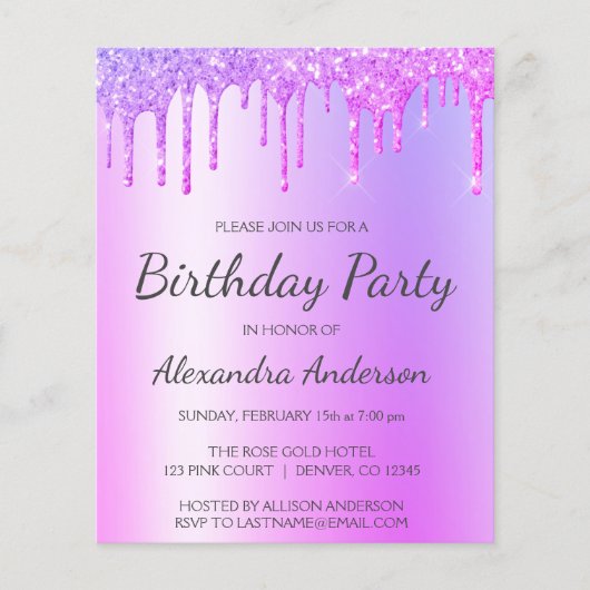 Papier Budget Purple Parties scintillant N'importe quel â (Devant)