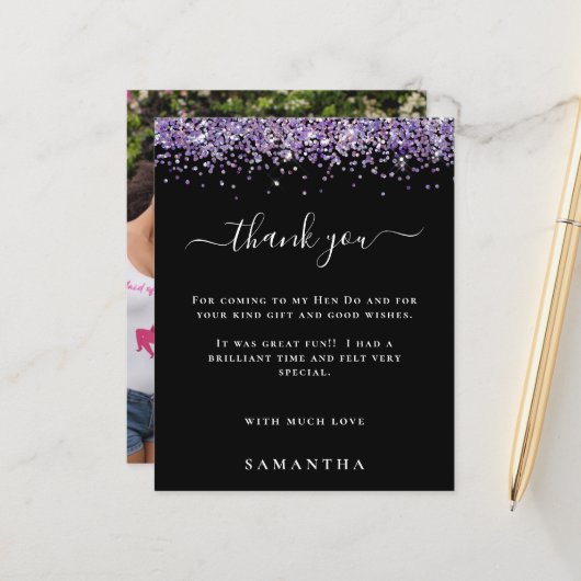 Papier Budget Purple Parties scintillant photo Hen Party  (Devant/Arrière en situation)