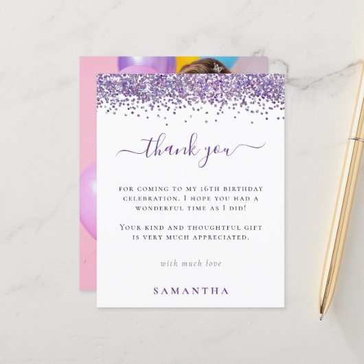 Papier Budget Purple Parties scintillant Photo Sweet 16 M (Devant/Arrière en situation)