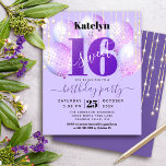 Papier Budget Purple Parties scintillant Sweet 16 Ballons<br><div class="desc">"Bonne Douce 16". Faites-nous parvenir cette invitation à une soirée budget unique, simple, festive, moderne et personnalisée pour un événement à retenir. La typographie noire et la typographie grotesque, graphique et manuscrite recouvrent des ballons violets et des lampes à cordes brillantes d'or sur un arrière - plan mauve et doux....</div>