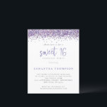 Papier Budget Purple Parties scintillant Sweet 16 Invitat<br><div class="desc">Budget Purple Parties scintillant Sweet 16 Invitation. Un prix économique PETIT 4, 5 po x 5, 6 po alternatif. Disponible dans un STOCK CARTE SEMI GLOSS 110 lb qui est l'option par défaut (recommandé pour les invitations), OU un STOCK PAPIER THINNER SATIN FINISH 80 lb (idéal pour les boîtiers). La...</div>