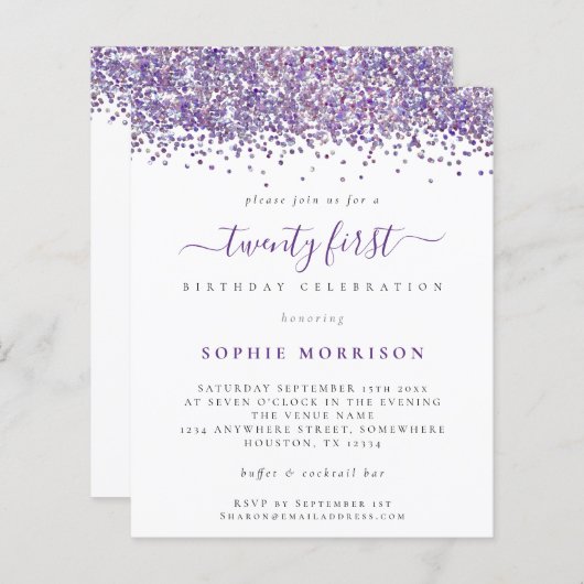 Papier Budget Purple Parties scintillant Vingt premier In (Devant / Derrière)