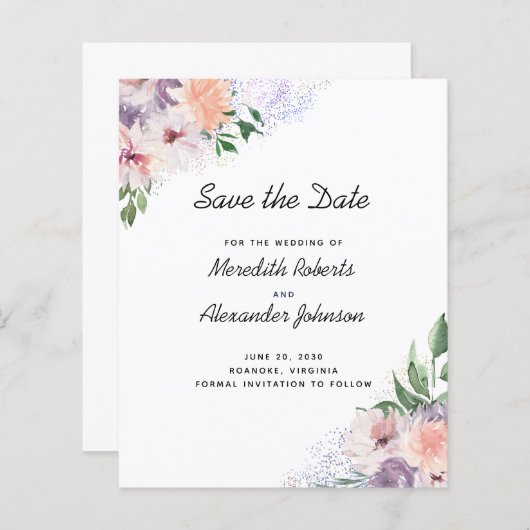 Papier Budget Purple Peach Floral QR Code Enregistrer la (Devant / Derrière)