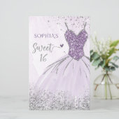 Papier Budget Purple Robe Douce 16 Invitation (Debout devant)