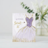 Papier Budget Purple Robe Étincelle Douce 16 Invitation (Debout devant)