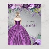 Papier Budget Purple Robe Étincelle Douce 16 Invitation (Devant)