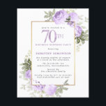 Papier Budget Purple Rose 70e anniversaire Surprise Party<br><div class="desc">Honorer une femme spéciale avec cette invitation élégante et féminine 70e anniversaire de fête. 70ème est écrit en gros texte violet. Anniversaire Surprise Party suit. Le nom de l'invité honoré est également en lettres majuscules violettes. Le reste du texte est doucement gris colombe. Les détails de la célébration du 70ème...</div>