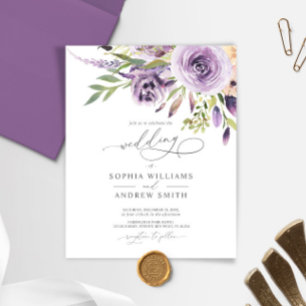 Papier Budget Purple Rose Élégant Mariage Invitation