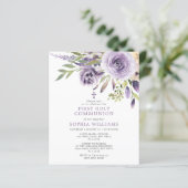 Papier Budget Purple Rose First Holy Communion Invitation (Debout devant)