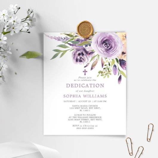 Papier Budget Purple Rose Floral Dedication Invitation