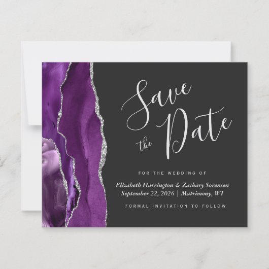 Papier Budget Purple Silver Agate Mariage Enregistrer la  (Devant)