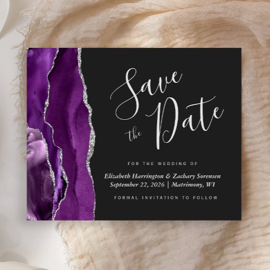 Papier Budget Purple Silver Agate Mariage Enregistrer la 
