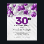 Papier Budget Purple Silver Balloon Parties scintillant 3<br><div class="desc">Glam moderne violet violet argenté Parties scintillant de ballon étincelant n'importe quel âge Anniversaire Invitation</div>