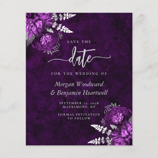 Papier Budget Purple Silver Floral Wedding Save the Date (Devant)