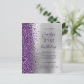 Papier Budget Purple Silver Glam 21e anniversaire Invitat (Debout devant)