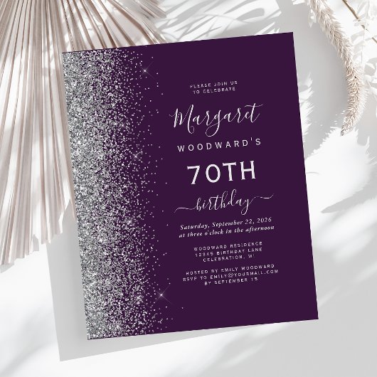 Papier Budget Purple Silver Parties scintillant 70e anniv