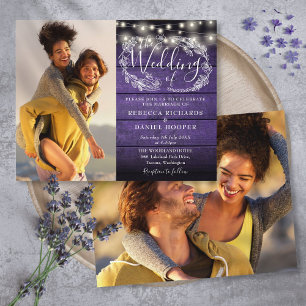 Papier Budget Purple String Lights 2 Photo Wedding Invita