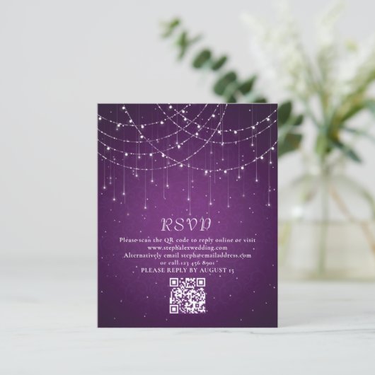 Papier Budget Purple String Lights QR Code Wedding RSVP (Debout devant)