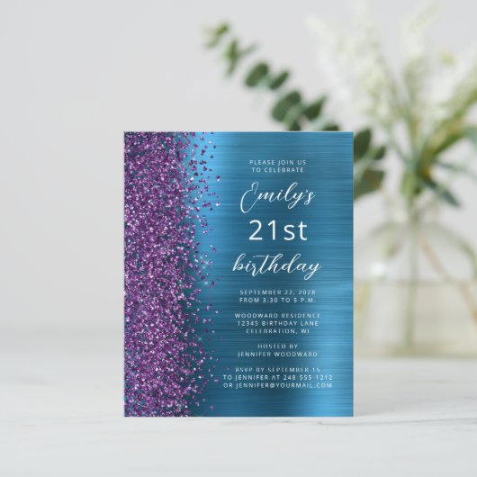Papier Budget Purple Turquoise Glam 21e anniversaire Invi (Debout devant)
