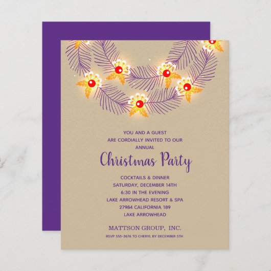 Papier Budget Purple Wreath Christmas Holiday Invitations (Devant / Derrière)