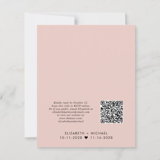 Papier Budget QR Code Blush Mariage Réception Invitation (Dos)