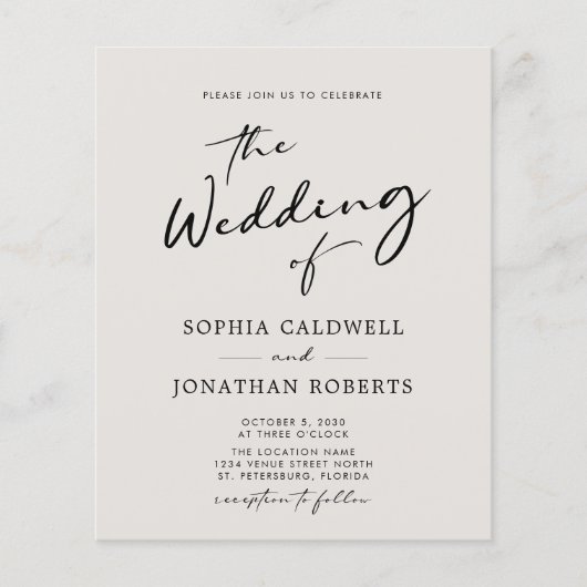Papier Budget QR Code Calligraphy Eggshell Mariage Invita (Devant)