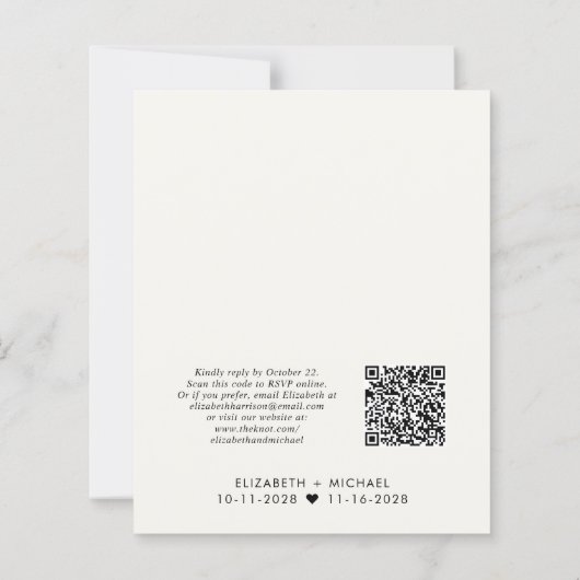 Papier Budget QR Code Cream Wedding ReceptIon Invitation (Dos)